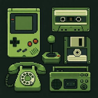 Retro Green Pixel Gameboy and Gadgets