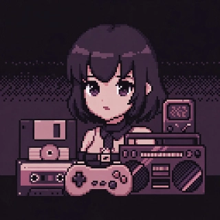 Retro Pixel Anime Waifu with 80s Tech
