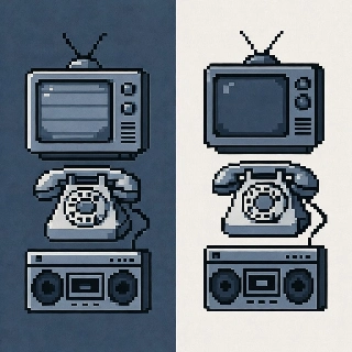Retro Pixel Art TV Phone Boombox Stack