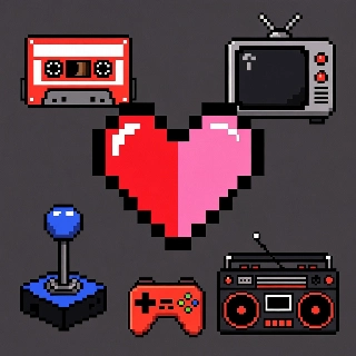 Split Pixel Heart 8-Bit Retro Love Icons