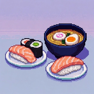 Cute Pixelated Sushi Ramen Vaporwave Art