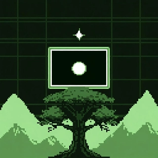 Gameboy Green Retro Vaporwave Pixel Tree Landscape