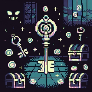 Glowing Key in Dark Pixel Dungeon Vaporwave Aesthetic