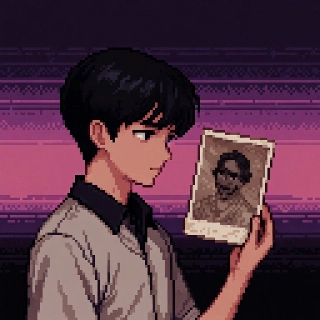 Nostalgic Vaporwave Pixel Boy Holding Old Photo