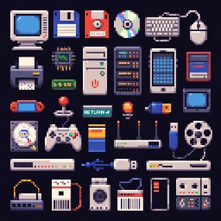 Retro Computer Icons95 Vaporwave Pixel Collage