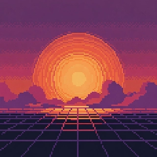 Synthwave Sunset Pixel Sungrid Floor Art