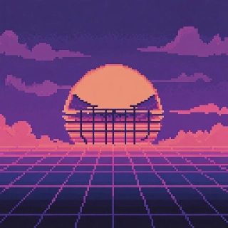 Synthwave Sunset Pixel Sungrid Floor Art