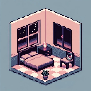 Vaporwave Isometric Pixel Cozy Lo-Fi Room