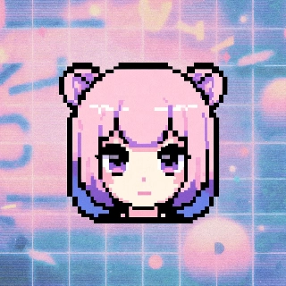 Vaporwave Pixel Anime Girl with Cat Ears
