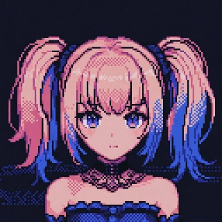 Vaporwave Pixel Anime Girl with Pink Blue Hair