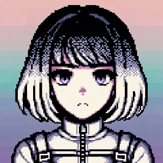 old school anime pixelretro waifu with melancholic pout blue eyes vaporwave gradient aesthetic