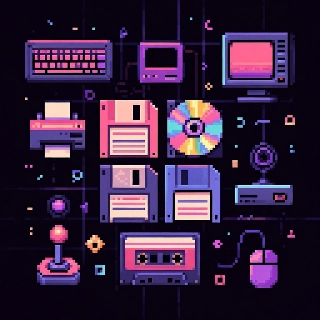 Vaporwave Pixel Retro Computer Icons Collage