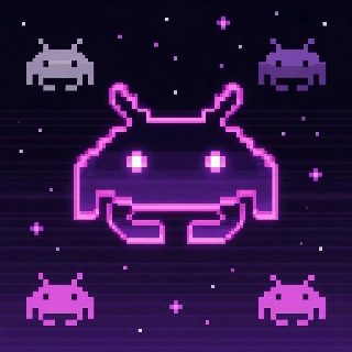 Vaporwave Pixel Space Invaders Alien Art