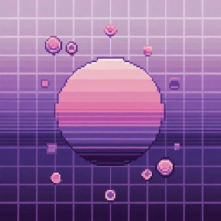 Vaporwave Pixel Sunset Orb in Pastel Purple