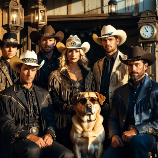 Cool Sunglasses Dog Western Cowboy Group Portrait
