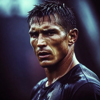 Determined athlete sweat and grit intense close-up with furrowed brows wet spiky hair muscular glistening face fierce vibe