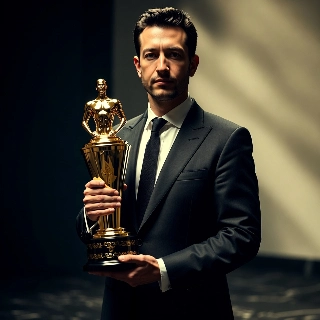 E-Sports Champion Holding Golden Trophy Realistic Style