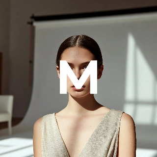 Minimalistisk studiokvinneportrett med fet M-overlegg
