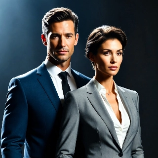 Modern Executive Couple in Sharp Suits