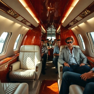 Stylish Man Sunglasses Luxury Private Jet Interior