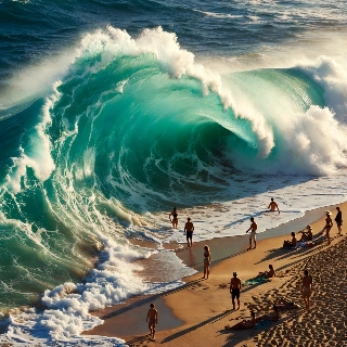 Turquoise Ocean Wave Beach Surfers Aerial View