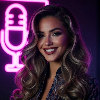 Twitch Streamer Smiling with Neon Mic Glow