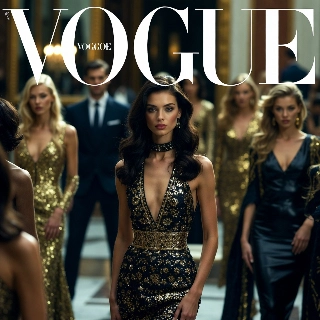 Vogue Cover Model in Glamorous Gold Sequin Dress
