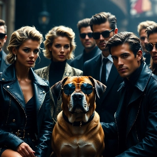 Cool Dog Wearing Sunglasses in Fashion Group Portrait