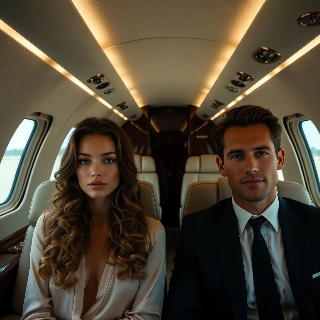 Elegant Couple in Luxury Private Jet Interior