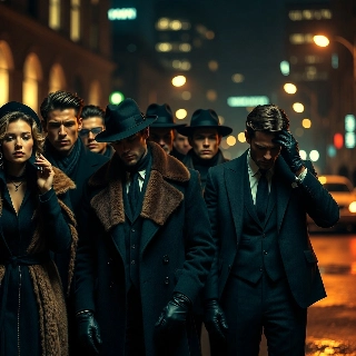 Exhausted Stylish Figures in Noir City Night