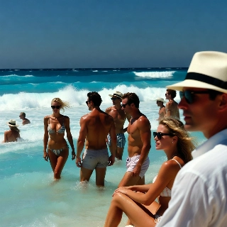 Vibrant Turquoise Ocean Wave Beach Group Portrait