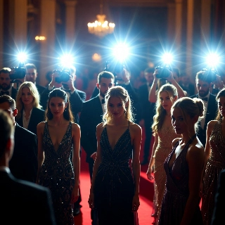 Glamorous Red Carpet Star in Flashing Lights