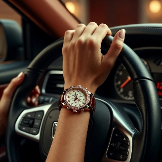 Luxury Watch Detail Hands Gripping Steering Wheel