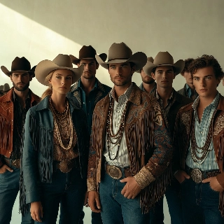 Minimalistische Cowboy-Gruppe, professionelles Studio-Porträt