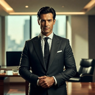 Modern Executive in Sharp Suit Office Portrait