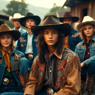 Playful Indie Kid in High Saturation Western Ensemble