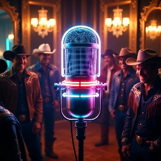 Smiling Cowboy Twitch Streamer Neon Mic Glow