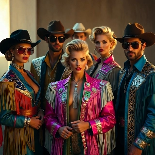 Vibrant Y2K Retro Cowboy Fashion Group Portrait