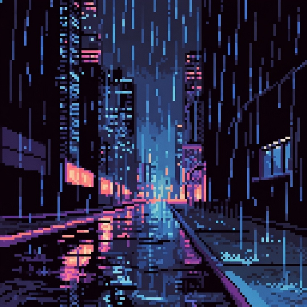 Cyberpunk Rainy Street Pixel PFP with Neon Reflections | GetPFPs
